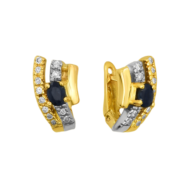 Серьги из красного золота, с бриллиантами, с сапфирами