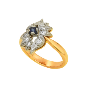 Кольцо из красного золота, с бриллиантами, с сапфиром Кольцо из красного золота, с бриллиантами, с сапфиром