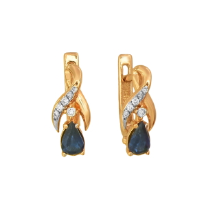 Серьги из красного золота, с сапфирами, с бриллиантами