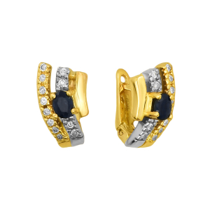 Серьги из красного золота, с бриллиантами, с сапфирами